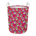 Pink Sugar Skull Pattern Print Round Laundry Basket