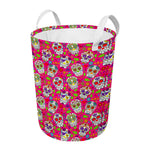 Pink Sugar Skull Pattern Print Round Laundry Basket