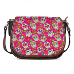 Pink Sugar Skull Pattern Print Saddle Bag