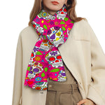 Pink Sugar Skull Pattern Print Scarf