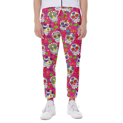 Pink Sugar Skull Pattern Print Scuba Joggers