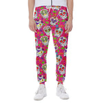 Pink Sugar Skull Pattern Print Scuba Joggers