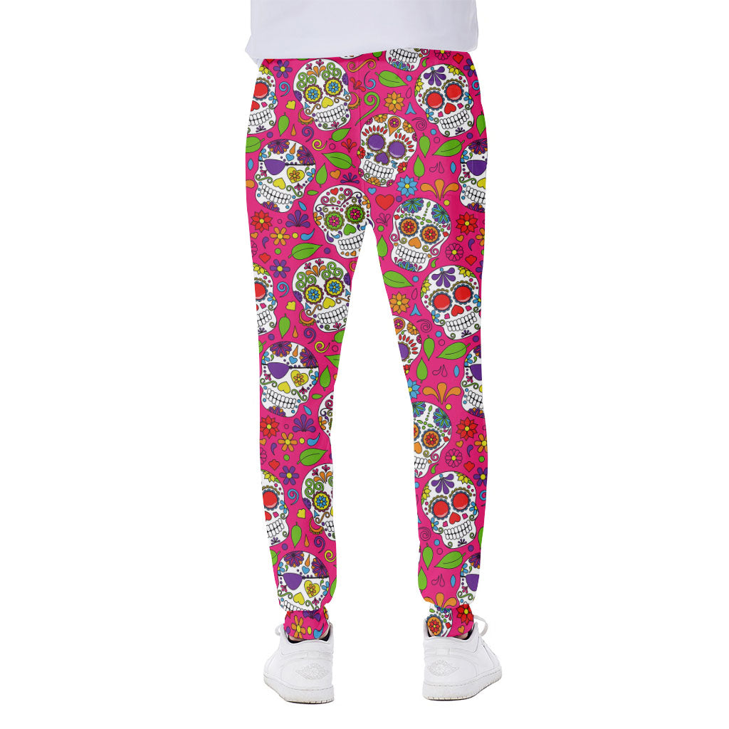 Pink Sugar Skull Pattern Print Scuba Joggers
