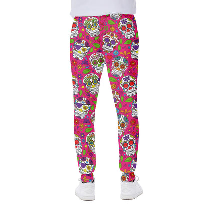 Pink Sugar Skull Pattern Print Scuba Joggers