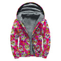 Pink Sugar Skull Pattern Print Sherpa Lined Zip Up Hoodie