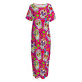 Pink Sugar Skull Pattern Print Short Sleeve Long Nightdress