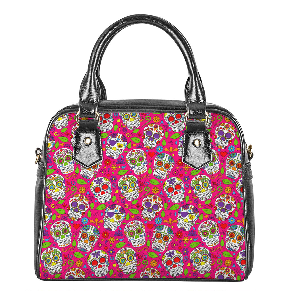 Pink Sugar Skull Pattern Print Shoulder Handbag