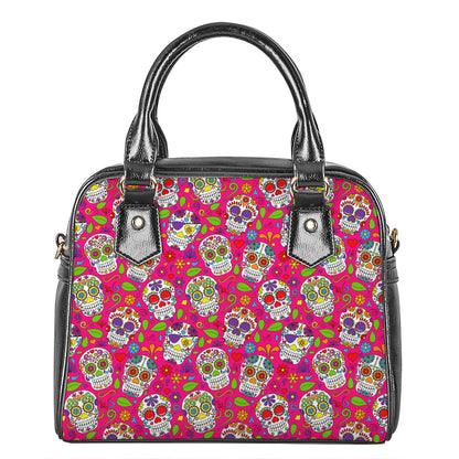 Pink Sugar Skull Pattern Print Shoulder Handbag