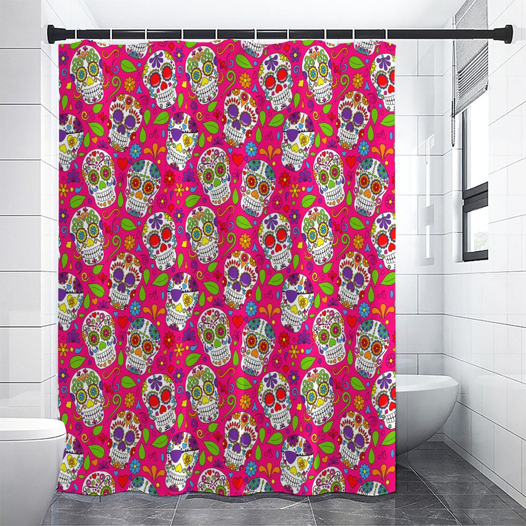 Pink Sugar Skull Pattern Print Shower Curtain