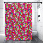 Pink Sugar Skull Pattern Print Shower Curtain