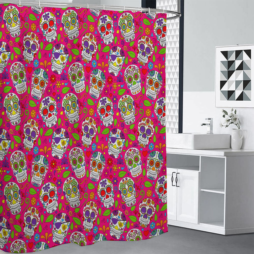 Pink Sugar Skull Pattern Print Shower Curtain
