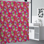 Pink Sugar Skull Pattern Print Shower Curtain