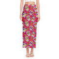 Pink Sugar Skull Pattern Print Side Slit Maxi Skirt