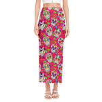 Pink Sugar Skull Pattern Print Side Slit Maxi Skirt