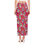 Pink Sugar Skull Pattern Print Side Slit Maxi Skirt