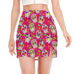 Pink Sugar Skull Pattern Print Side Slit Mini Skirt