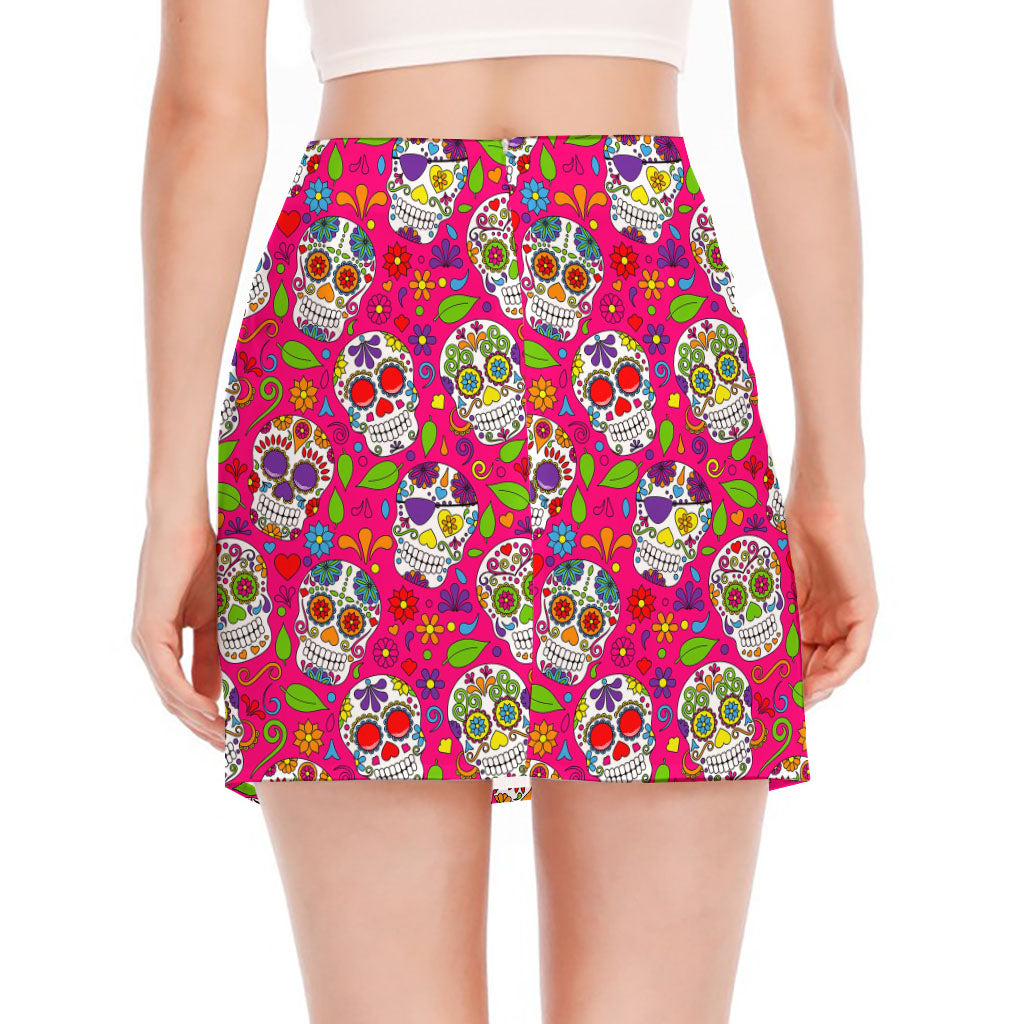 Pink Sugar Skull Pattern Print Side Slit Mini Skirt