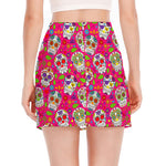 Pink Sugar Skull Pattern Print Side Slit Mini Skirt