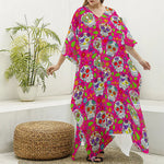 Pink Sugar Skull Pattern Print Silk V-Neck Kaftan Dress