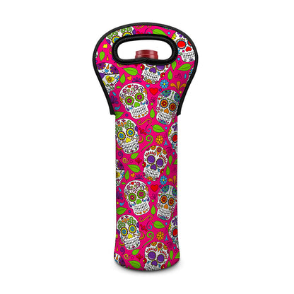 Pink Sugar Skull Pattern Print Single Neoprene Wine Tote