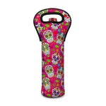 Pink Sugar Skull Pattern Print Single Neoprene Wine Tote