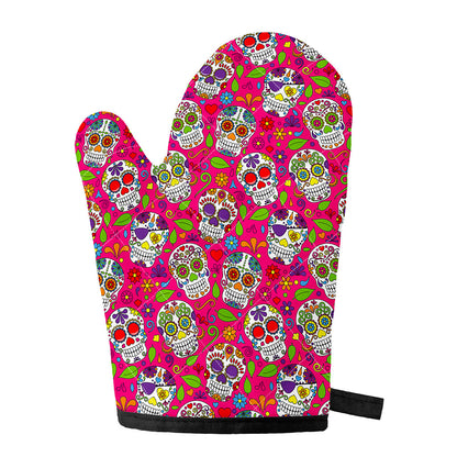 Pink Sugar Skull Pattern Print Single Oven Mitt