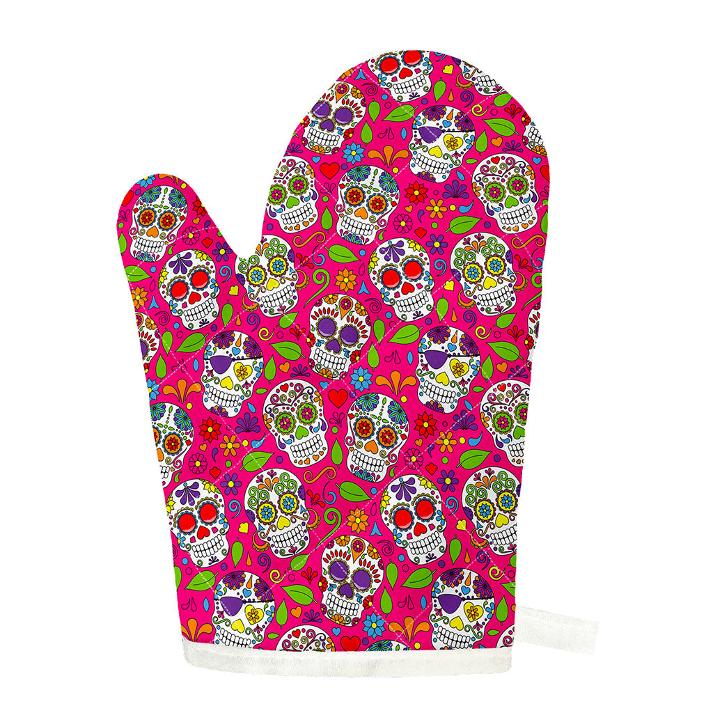 Pink Sugar Skull Pattern Print Single Oven Mitt