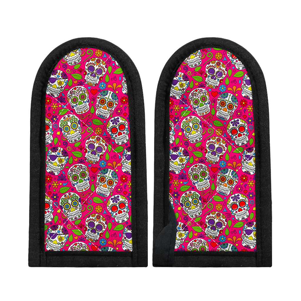 Pink Sugar Skull Pattern Print Skillet Handle Cover