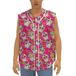 Pink Sugar Skull Pattern Print Sleeveless Baseball Jersey