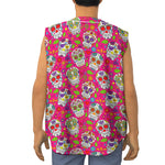 Pink Sugar Skull Pattern Print Sleeveless Baseball Jersey