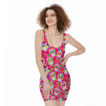 Pink Sugar Skull Pattern Print Sleeveless Bodycon Dress