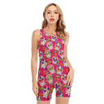 Pink Sugar Skull Pattern Print Sleeveless One Piece Swimsuit