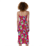 Pink Sugar Skull Pattern Print Slim Fit Midi Cami Dress