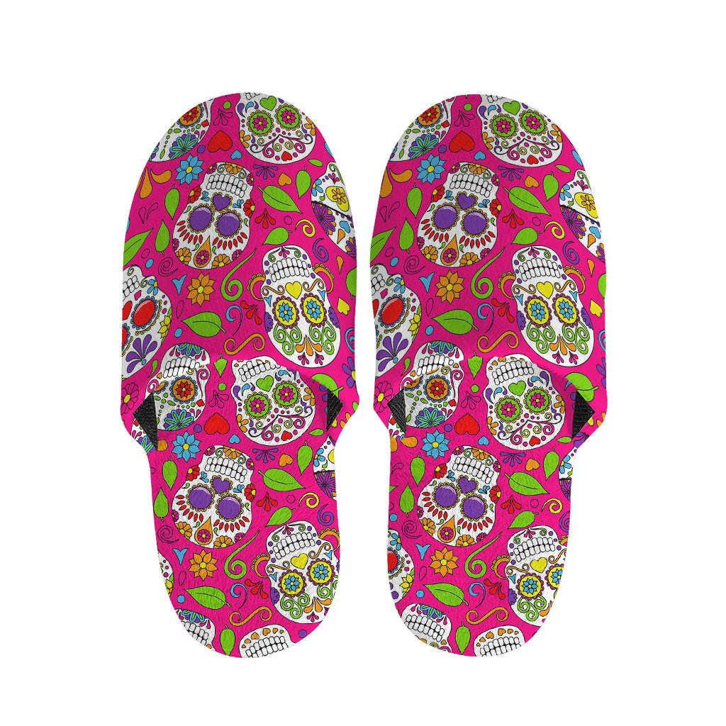 Pink Sugar Skull Pattern Print Slippers