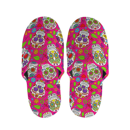 Pink Sugar Skull Pattern Print Slippers