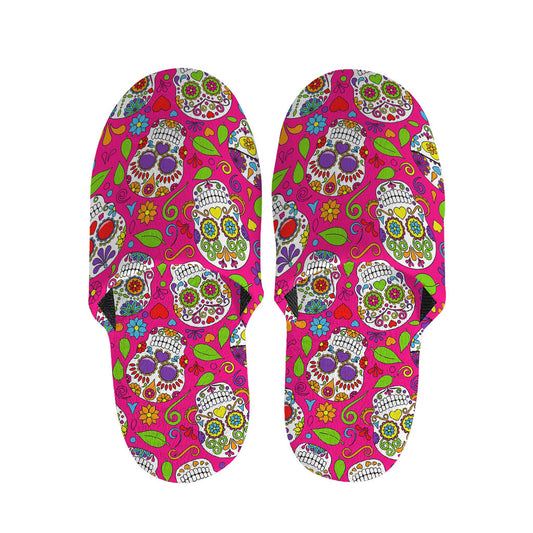 Pink Sugar Skull Pattern Print Slippers
