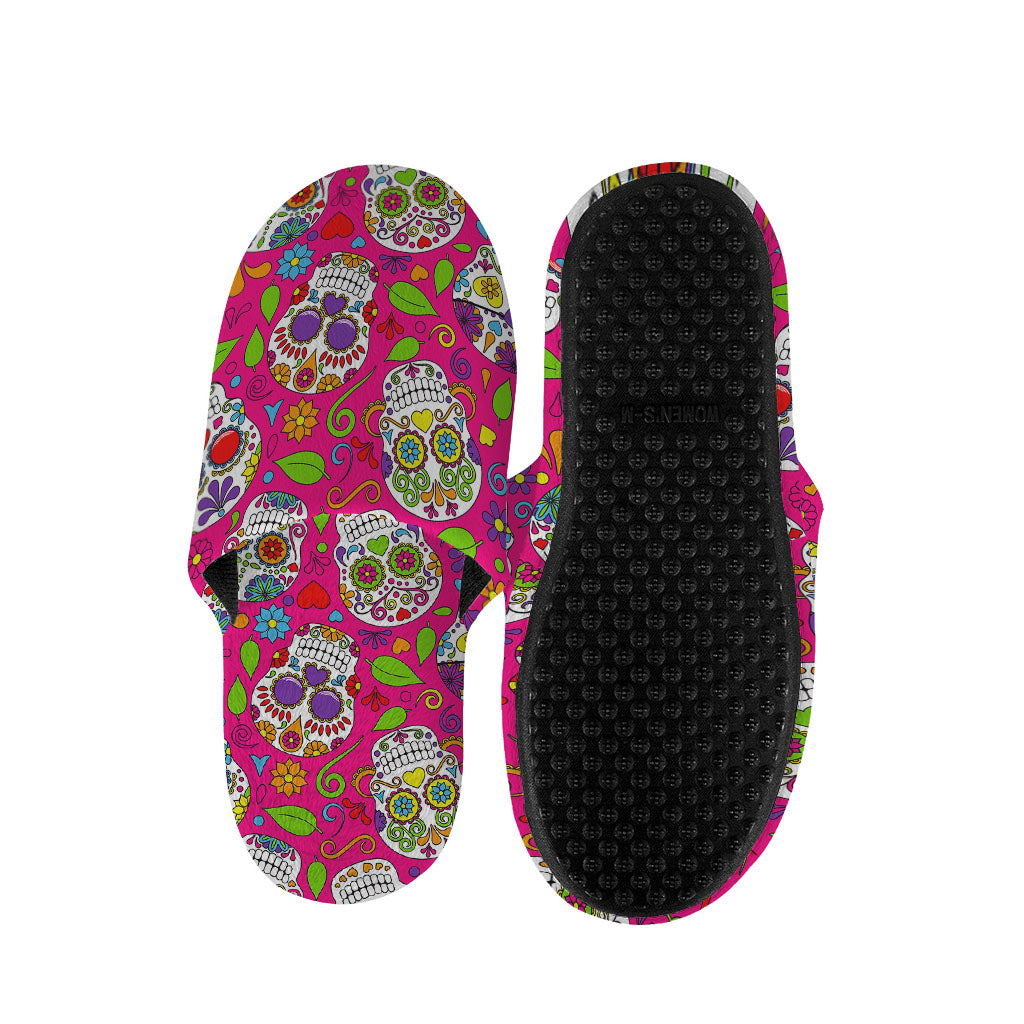 Pink Sugar Skull Pattern Print Slippers