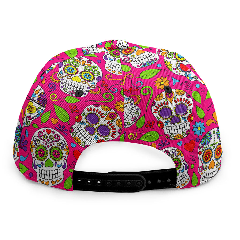 Pink Sugar Skull Pattern Print Snapback Cap