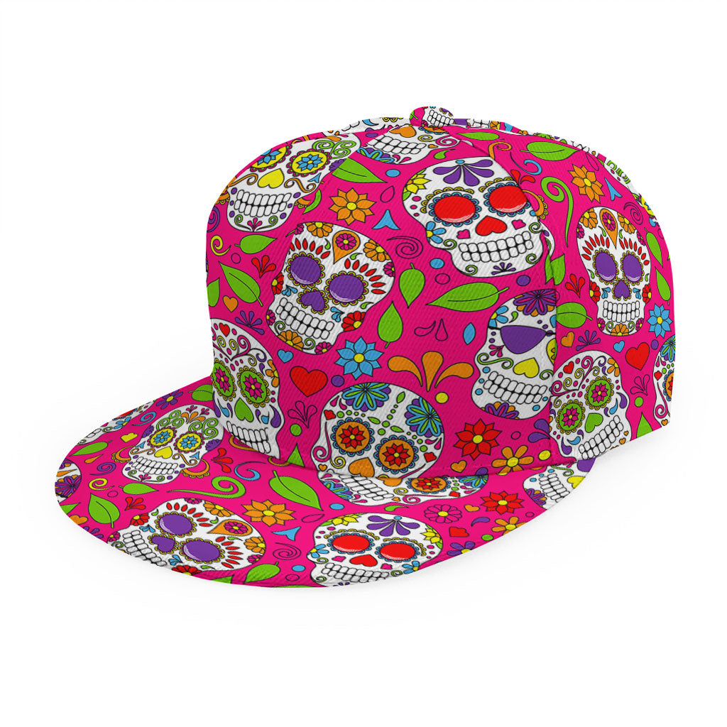 Pink Sugar Skull Pattern Print Snapback Cap