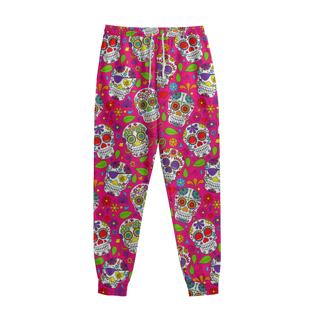Pink Sugar Skull Pattern Print Sweatpants