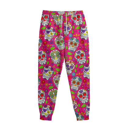 Pink Sugar Skull Pattern Print Sweatpants