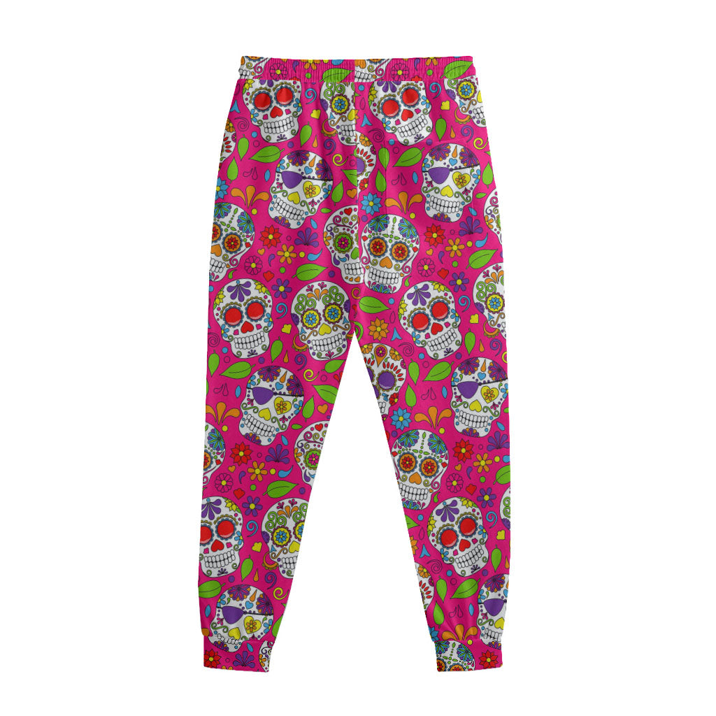 Pink Sugar Skull Pattern Print Sweatpants