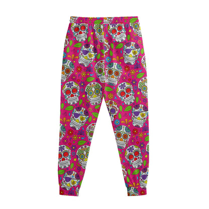 Pink Sugar Skull Pattern Print Sweatpants