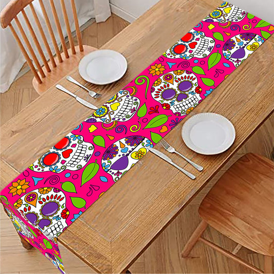Pink Sugar Skull Pattern Print Table Runner