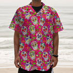 Pink Sugar Skull Pattern Print Textured Short Sleeve Shirt