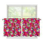 Pink Sugar Skull Pattern Print Tier Curtains