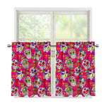 Pink Sugar Skull Pattern Print Tier Curtains