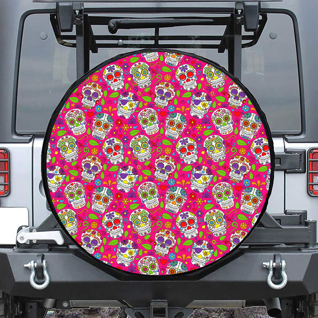 Pink Sugar Skull Pattern Print Tire Cover