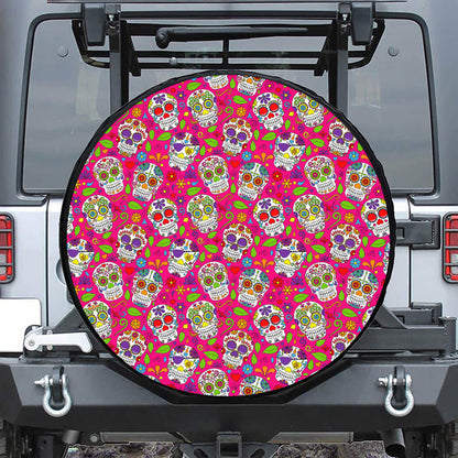 Pink Sugar Skull Pattern Print Tire Cover