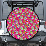 Pink Sugar Skull Pattern Print Tire Cover